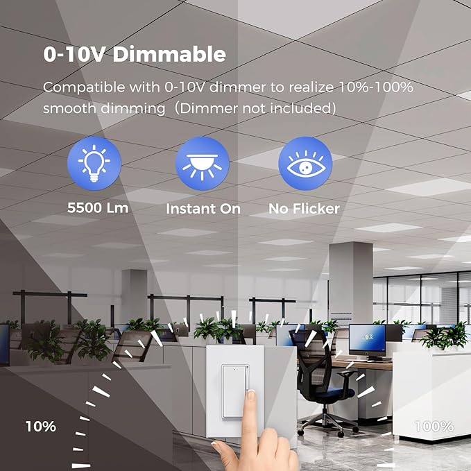 AIKVSXER 8 Pack 2x2 LED Flat Panel Light - Selectable 5 CCT 3000K-6500K & 5 Wattage 30-50W 5500Lm 0-10V Dimmable 2x2 led Drop Ceiling Lights 120-277V for Commercial and Home