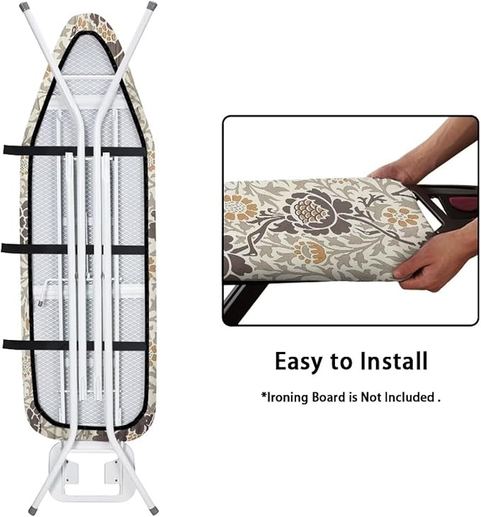 ZCFYGDX Elastic Ironing Board Covers Standard Size, William Morris Prints Ironing Board Straps/Cover and Fastener 14x45 Inch, Strongly Breathable and Doesn't Retain Moisture, Easy Installation