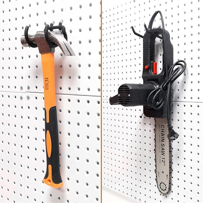 HUHOLE Pegboard Drill Holder, Peg Board Utility Hooks, 10 Pack Heavy Duty Peg Board Tool Holder for Power Tools, Drill, Hammer, Cord, Fit for 1/4" Pegboard | Heavy Duty, for Power Tools, Drill, Hammer, Cord