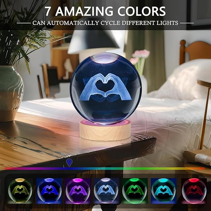 Kopesmsy 3D Crystal Ball Lamp,3.15 inch 3D K9 Crystal Ball Night Light with Wooden Base,Night Light Room Decor,Color Box,Birthday Anniversary Christmas Gifts for Women, Girlfriends, Wives, Daughters