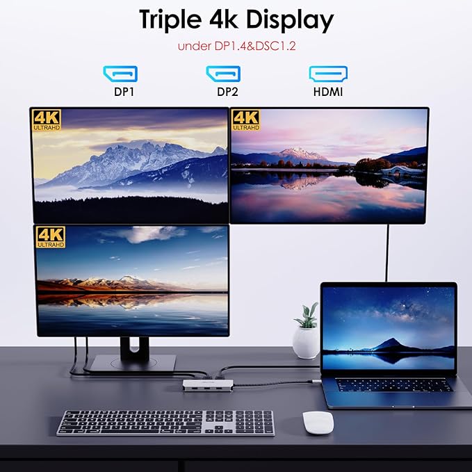 USB C Docking Station Dual DP Monitor, Displayport Docking Station with Dual DP, HDMI, VGA, USB2.0 Ports for Lenovo HP Dell, Windows System Computer