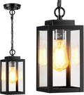 MYHXQ 11'' Outdoor Pendant Light, Modern Outside Chandelier Outdoor Hanging Lantern Light, Matte Black with Clear Glass, Exterior Pendant Lighting Fixture for Porch, Yard, Gazebo, 1Pack