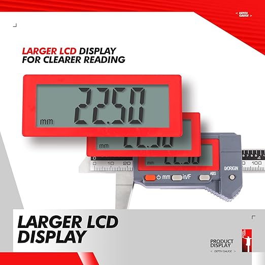 UNIPEC Absolute Digital Depth Caliper 0-150mm / 0-6", ±0.02mm Accuracy, 0.01mm/0.0005" Resolution, Electronic Depth Gauge with Locking Dial, Precision Measuring Tool for Machining & Inspection