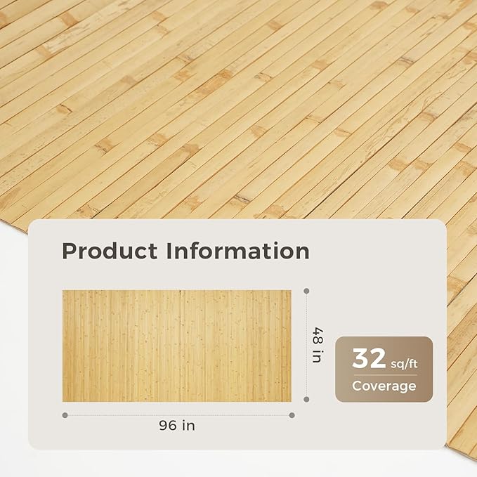 OUZUGIE 1 Pack 96x48 Inch Natural Bamboo Wall Panel – Natural Pole Wrap Paneling for Walls, Ceilings, Cabinets, Furniture – Ideal for Bedroom, Living Room & Office DIY Decor