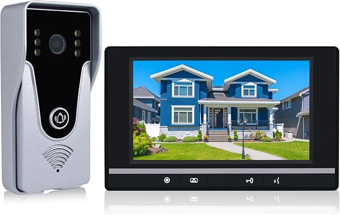 Wired Video Intercom System, 7 Inch Monitor and Aluminum Alloy Doorbell Camera, 2-Way Intercom Audio Video Doorbell Intercom Kits, Support Monitoring, Unlock indoor/outdoor for Home Security System