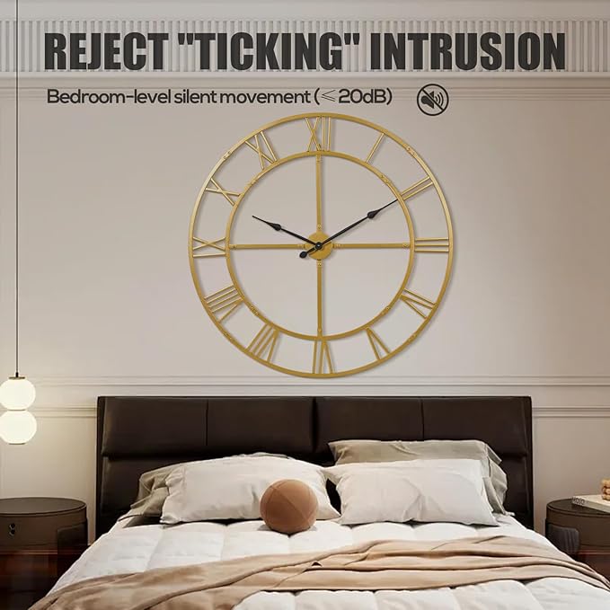 Ohweog Large Wall Clock for Living Room Decor – 40 Inch Silent Non-Ticking Modern Farmhouse Wall Clock, Oversized Decorative Metal Roman Numeral Clock