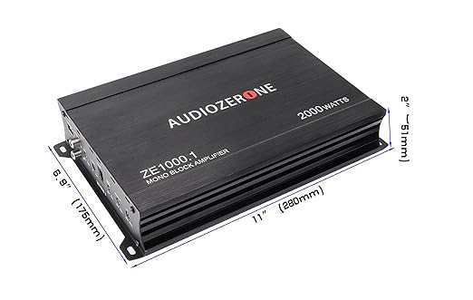 Car Audio Amplifier ZE1000.1 2000W Monoblock Class D MOSFET Subwoofer Audio, 1-4 Ohm Stable, Low Pass Crossover, Mosfet Power Supply, Stereo