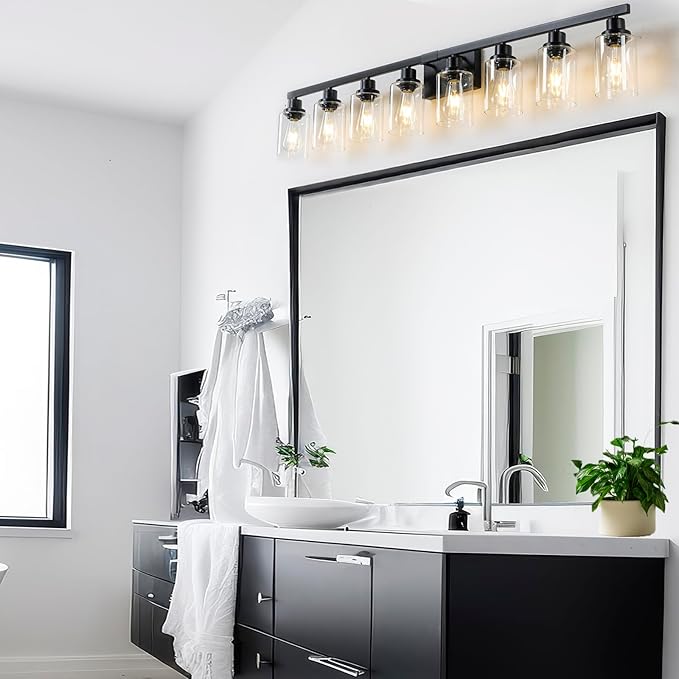 DIKAIDA 8 Light Bathroom Vanity Lights Over Mirror, 52inch Black Vanity Lights Fixtures Matte Black Modern Vanity Lights Black Bathroom Wall Lighting for Mirror Bedroom,Living Room