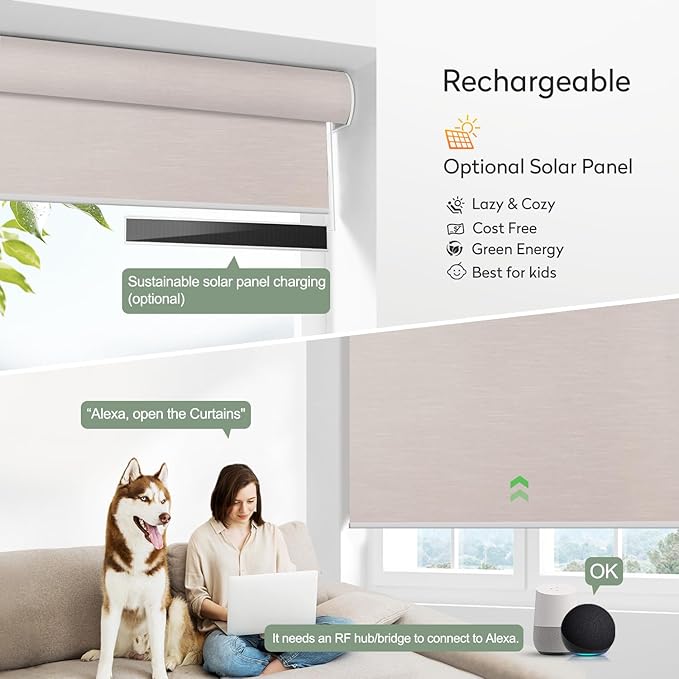 ZSHINE Motorized Blackout Roller Blinds Customize Width Remote Control Wireless and Rechargeable Roller Shades for, Home, Office, Hotel,Restaurant and Cinema(82067A)