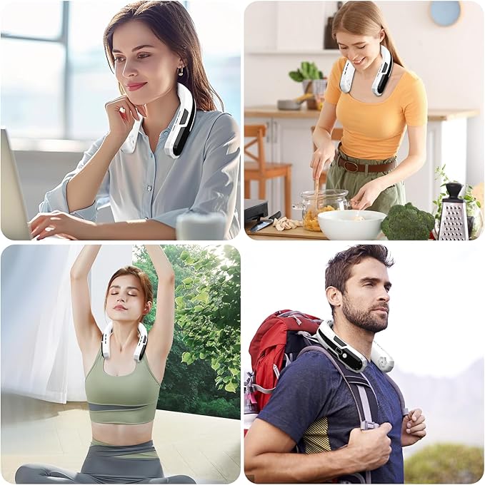 WXX Portable Neck Fan, Neck Fan Rechargeable, 360° Cooling Personal Fan, 3 Speeds Foldable Quiet Wearable Fan for Travel Outdoor Indoor, Birthday Gifts for Men Women-White&Black