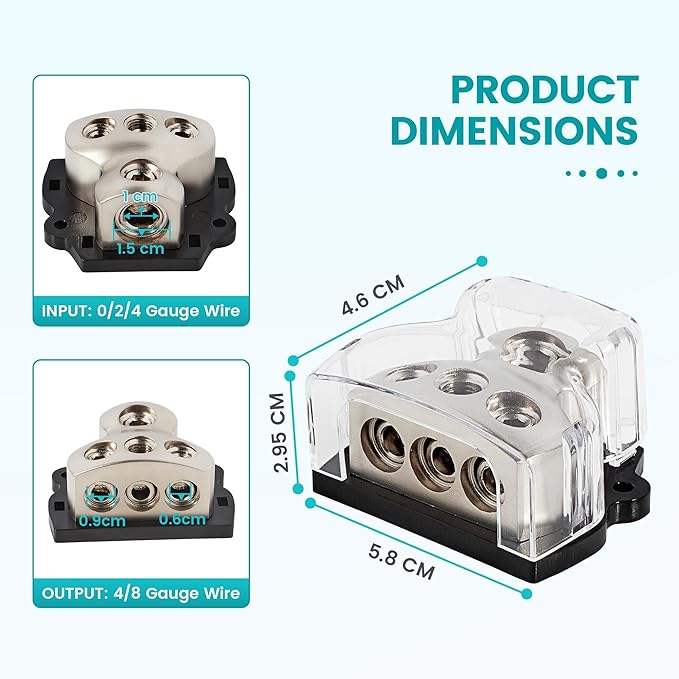 NuIth 2PCS 3 Way Zine-Alloy Power Distribution Block, 0/2/4 Gauge in 4/8 Gauge Out Auto Car Audio Distribution Connecting Block, 3 Way Ground Distribution Block for Audio Amplifier Splitter