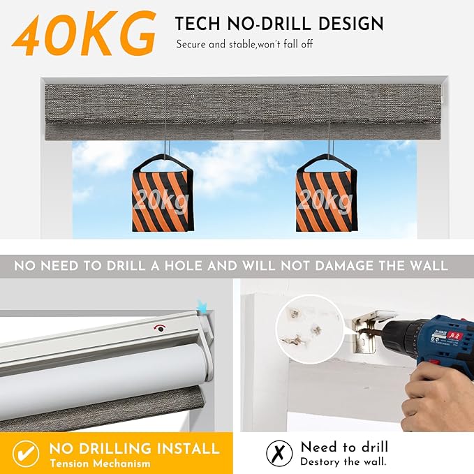 Persilux Smart Motorized Blinds with Remote, No Drill Automatic Roller Shades for Indoor Windows, Blackout Linen Fabric, Electric Blinds for Windows, Linen Brown C156BO-4, Custom Size