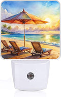 GANTINIR Watercolor Ocean Beach Sunrise Night Light, Plug-into Lounger Nightlight White LED Lamp, Energy Efficient Decor Desk Lamp for Bedroom Hallway Stairs Bathroom