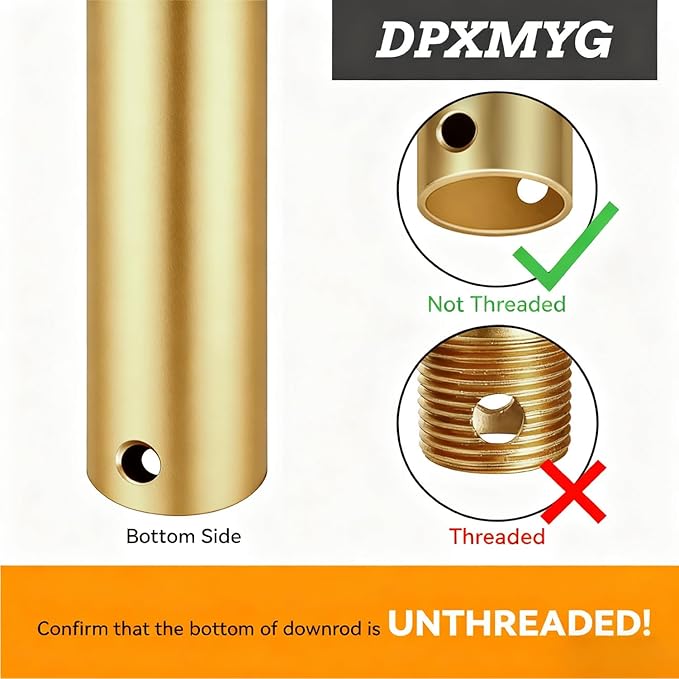 DPXMYG 36 inch Ceiling Fan Downrod with Extension Cord, 3 FT Gold Downrod for Ceiling Fan, 1 inch Outside Diameter, Boom Suitable for a Wide Range of Fans (Gold, Not Threaded)