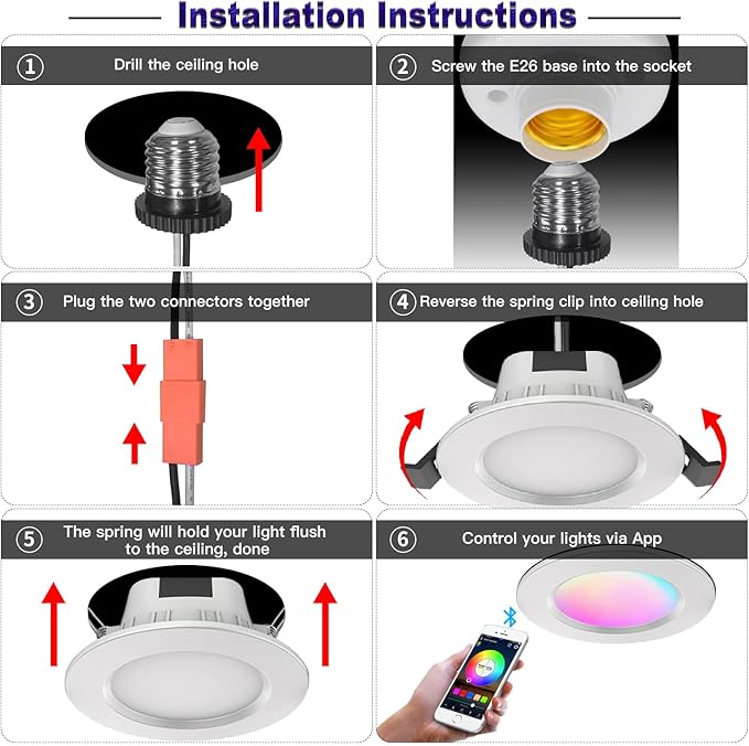 Vanance 3 Inch Smart Recessed Light 10Pack, RGBCW, 2700K-6500K CCT Selectable, Dimmeble, Multicolorred Color Changing LED Downlight, New Construction or Remodel Canless Recessed Downlight