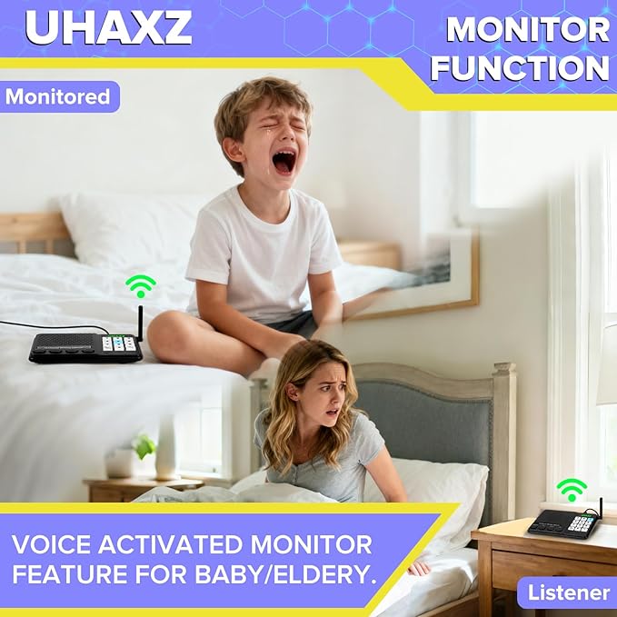 UHAXZ Intercoms Wireless for Home, Long Range Wireless Intercom 6000ft, Intercoms for Home with Group Call, Monitor Function, 8 Volume Levels Intercom System for House Business Office Elderly(2 Packs)