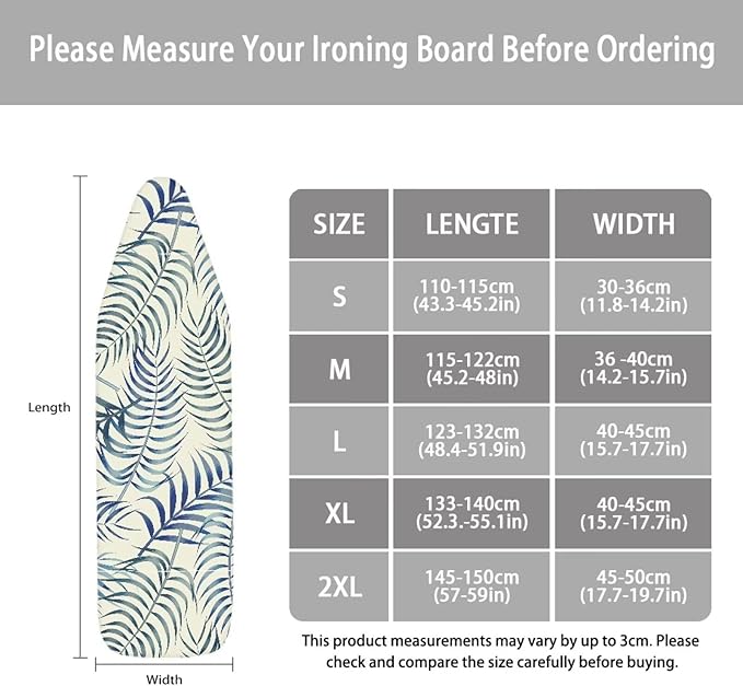 ZCFYGDX Easy Installation 17 x 49 Ironing Board Covers - Hawaiian Palm Leaf Print Elastic Edge & Nylon Buckle Straps Fasteners, Suitable for Most Iron Board, Stain Resistant Protective Cover