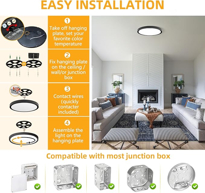 RLEDPZTX Led Flush Mount Ceiling Light,9 Inch 18w 1860lm,3000k/4000k/6000k 3CCT Selectable, Round Modern Flat Panel Super Slim Led Ceiling Light,for Living Dining Kitchen Bedroom Room (6Pack-Black)