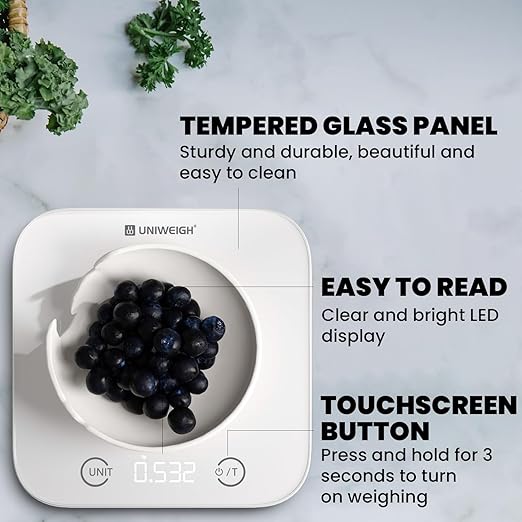 UNIWEIGH Kitchen and Bathroom Bundle-Digital food scale for Ounces and Grams11lb,Slim body weight Scale 400lb,Tempered glass,touch button LCD display,Precise Weight Measuring and Portion Control,white