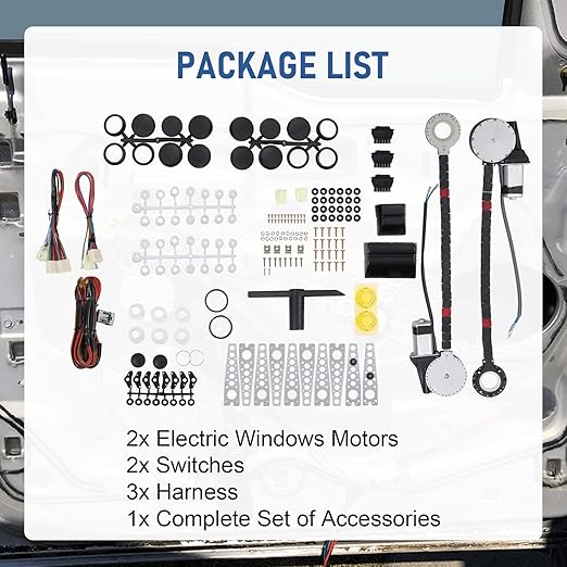 JDMSPEED New Universal Electric Power Window Lift Regulator Conversion Kit with Switches Wiring and Hardware for 2 Door Pickup SUV Truck Van Car