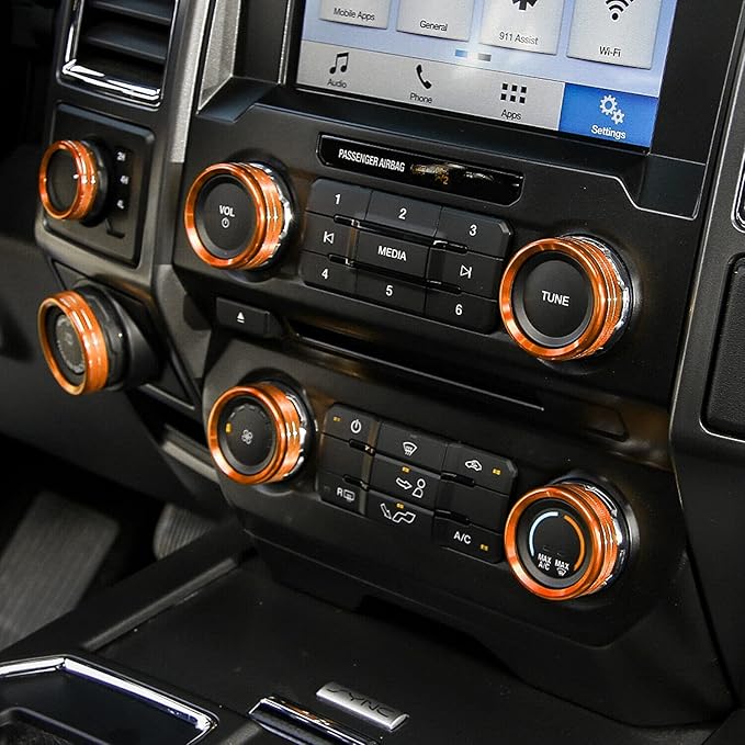 Knob Cover for F150 AC Climate Control Switch/Trailer/4WD/VOL/Tune Button Interior Center Console Trim Accessories Compatible with Ford F150 XLT 2016 2017 2018 2019 (Orange 6 Pcs)