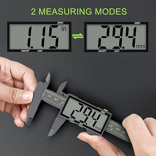 Digital Calipers, Caliper Measuring Tool with Large LCD Screen, Plastics Micrometer Caliper Digital, Auto-Off Feature, Screen Splash Proof, Switch from Inch Metric (6Inch/150mm)