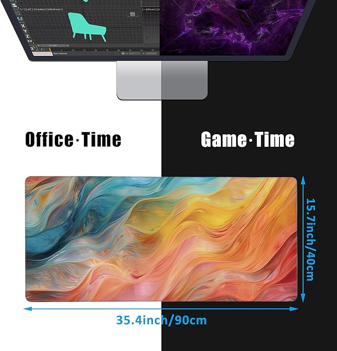 EOBKLAX Abstract Marble Desk Mat, Large Gaming Mouse Pad, Non-Slip Rubber Base Pad with Stitched Edges for Home Decor - 35.4" x 15.7"