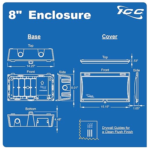 ICC 8” Plastic Structured Wiring Enclosure with Cover, Media Enclosure with CAT5e 6-Port PoE++ and 1x6 Bridged Telephone Modules, Cable Management Box, UL Listed, ICRDSMMAW8