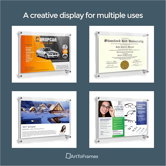 ArtToFrames 13x16 Inch Double Panel Floating Acrylic Picture Frame (Full Frame is 17x20) comes with Black Standoff Hardware, Made in the USA, 1 Pack