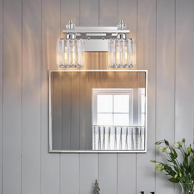 FDPBY Chrome Bathroom Vanity Lights Crystal Vanity Light Bathroom Lighting Fixtures 2 Light Modern Vanity Lighting Fixtures