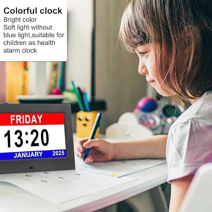Irednolw Black Clock with Day and Date for Elderly Dementia Patients-Large Number Digital Clocks for Seniors-Digital Calendar Day Clock for Seniors Large with 12 Alarms, Auto Dimming