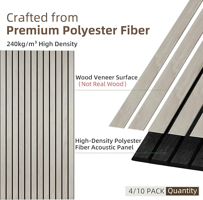 TO-TH Wood-Look Acoustic Panel, 4 Pack 47.2” x 23.6” Soundproof Wall Panels, Decorative Sound Absorbers Large Acoustic Panels for Home, Office, Basement, Natural Oak