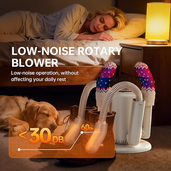 Sogee Boot Dryer, Shoe Dryer for Work Boots and Gloves, 2 * 24IN Retractable Hose with Timer, Rose Salt Remove Odor, Quiet Portable Shoe Dryer, Suitable for Ski Boots, Shoes, Gloves, Ivory, SH03