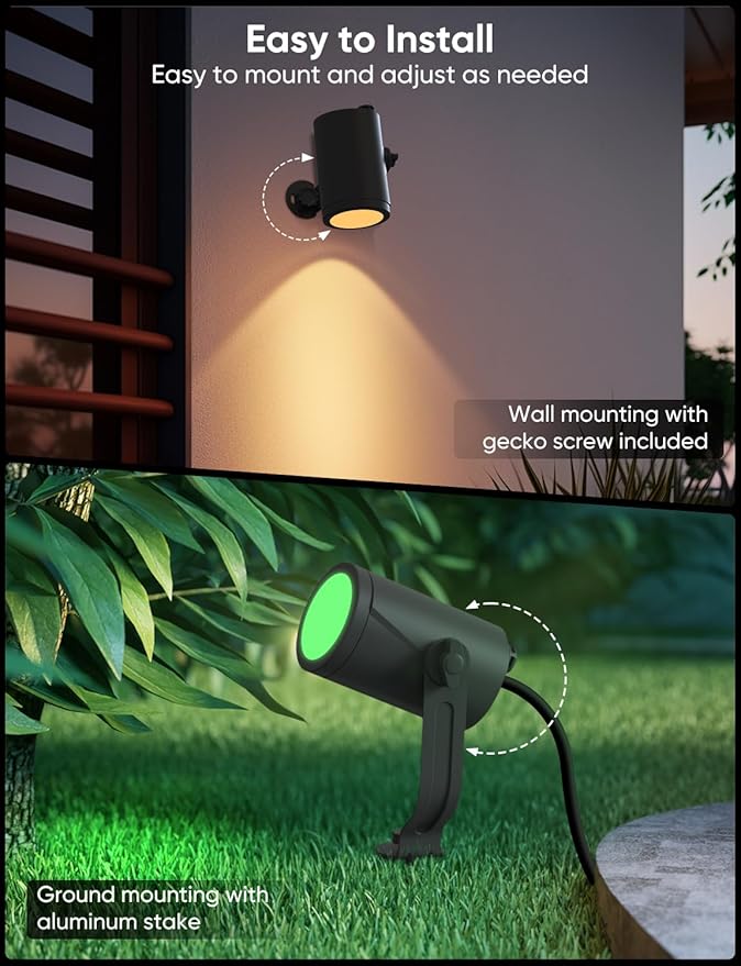 APPECK Smart Outdoor Spot Light 600lm, RGBCW+IC Color Changing Landscape Lights 2 Pack, IP65 Waterproof Low Voltage Landscape Lighting, App/Voice Control for Garden Pathway Yard Christmas Decor