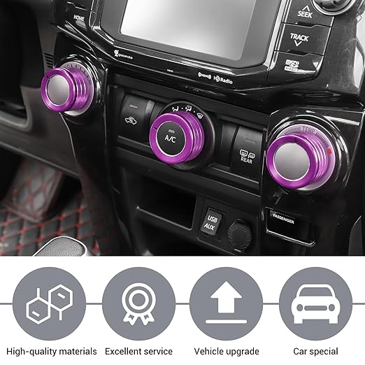 JeCar Air Conditioner Button Trim Cover Aluminum Alloy Knob Cover Fit for Toyota 4Runner 2010-2023, Purple