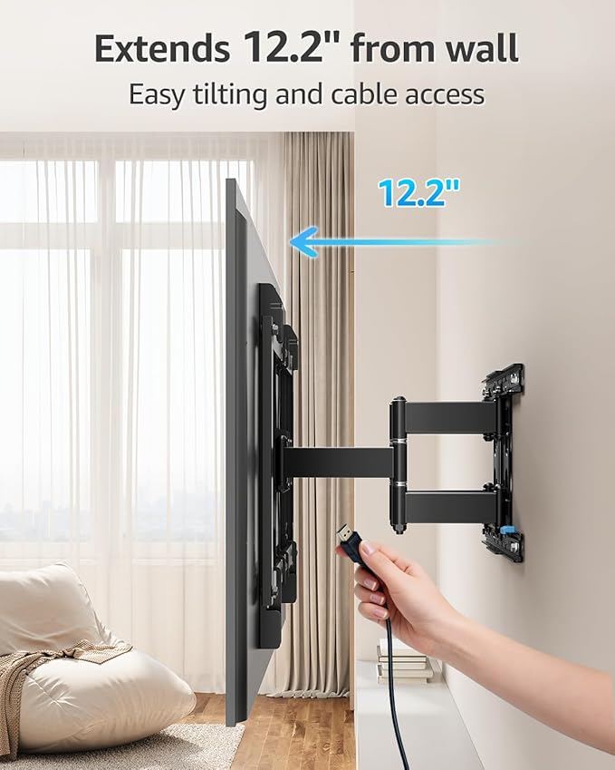 MOUNTUP Ultra Slim TV Wall Mount for Most 37-90 inch TVs, 1.1" Thin Low Profile Full Motion TV Mount Bracket, Dual Swivel Articulating Arms with Tilt, Fits 16" Studs, Max VESA 600x400mm Holds 132lbs