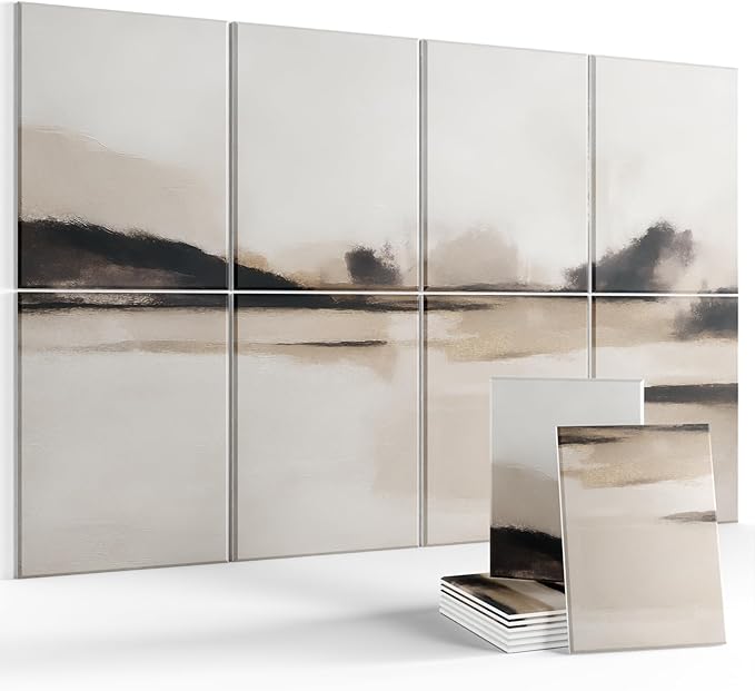 Wall Art Acoustic Panels,35''X24''Sound Absorbing Panels-8-Pack with 50 Adhesive Tabs, Decorative Sound Absorbing Panels for Living Room and Recording Studio, Offices-Mist Reflections