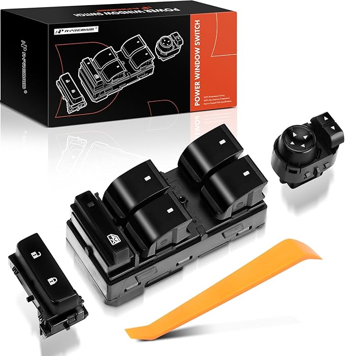 A-Premium Power Window Control Switch & Door Lock Mirror Switch - Compatible with 2007-2014 Chevy Silverado 1500 2500 HD 3500 HD & GMC Sierra 1500 2500HD 3500HD - Front Driver Side Door