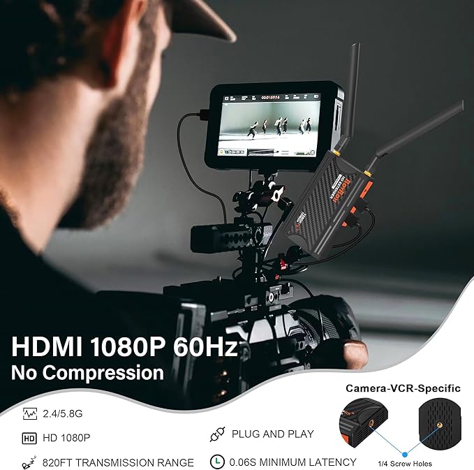 Wireless HDMI Transmitter and Receiver,1080P Full HD Wireless HDMI Extenders 820FT with Loop-Out and Support IR Remote Streaming from PC,Camera,Laptop,Netflix,Ps4/5 to HDTV/Projector/DSLR