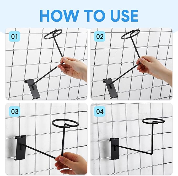 Blulu 12 Pcs Hat Displayer for Gridwall, Metal Hat Helmet Rack Retail Store Display Shelves Organizer Cap Rack Wall Fixtures Gridwall Hooks Accessories for Craft Show Garage (Black)
