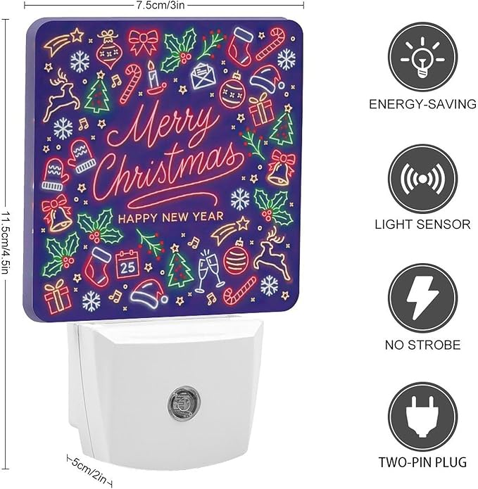 YKJAHSD Merry Chrismas Night Light, Plug into Wall Decor Nightlights for Bedroom, Bathroom, Hallway, Kitchen, with Dusk to Dawn Light Auto Sensors LED Night Lights for Boys Girls Women Men Room Gifts