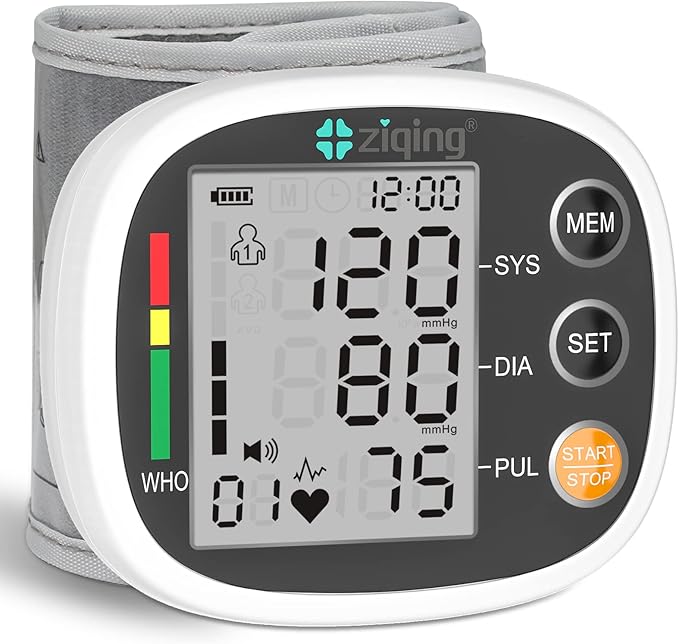 Wrist Blood Pressure Monitor for Home Use, Rechargeable Bp Machine Automatic Digital BP Monitor with Voice Broadcast, Large LCD Display, 2×99 Memory BP Cuff 5~7.7in, Black