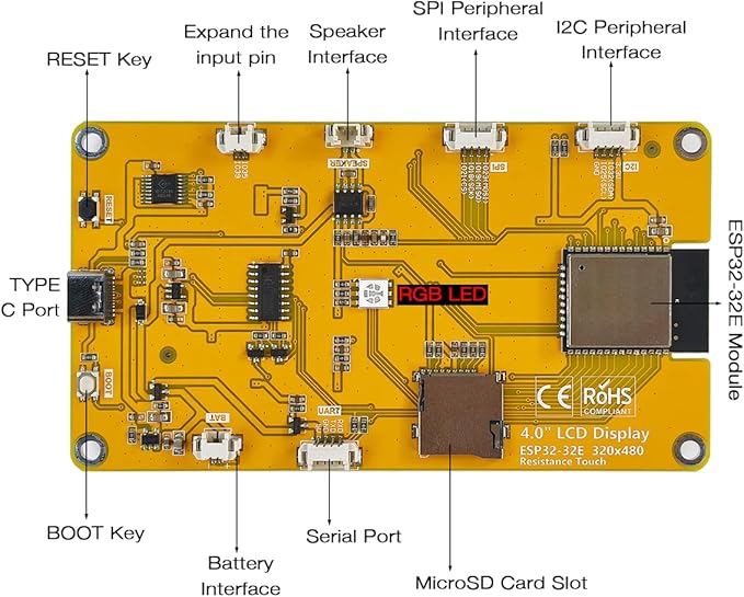 Hosyond 4.0'' 320x480 Touch Screen with ESP32-32E ESP32 Display with WiFi+BT, ST7796S Driver LCD TFT Screen Module for Arduino IoT