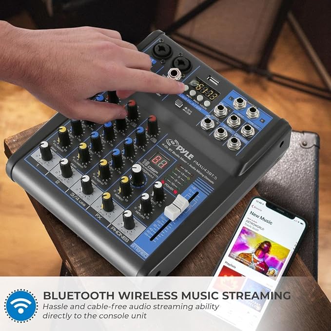 Pyle Professional Audio Mixer Sound Board Console System- Interface 4 Channel Digital USB Bluetooth MP3 Computer Input 48V Phantom Power Stereo DJ Studio Streaming FX 16-Bit DSP Processor- PMXU43BT.5
