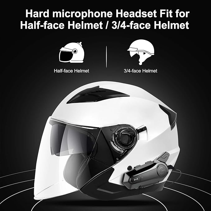 cepkquis Motorcycle Bluetooth Headset Wireless Helmet 2-Way 400M Intercom Headphone with CVC Noise Cancellation Stereo Music IPX6 Waterproof for Half/Open Face Helmet 2 Pack