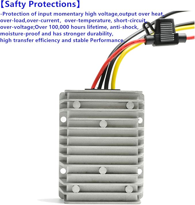 QJFCare Waterproof DC Buck Converter Voltage Regulator 36V 48V Step Down to 12V 30A 360W Adjustable Power Converter Transformer for Golf Cart, Car,Vehicle