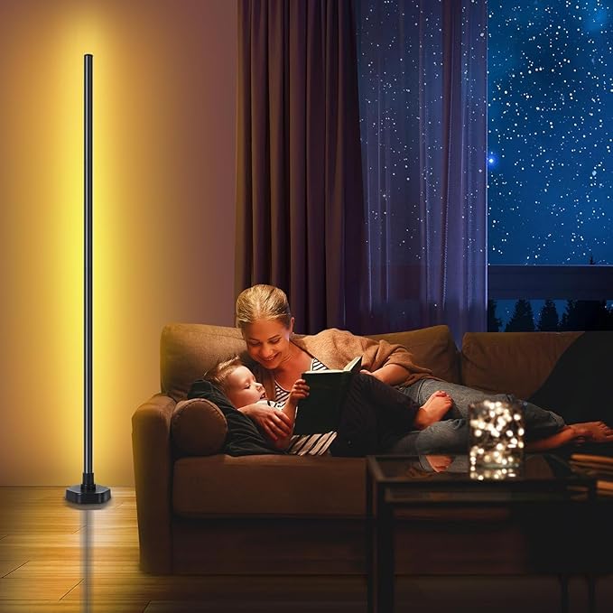 YTDRGB Corner Floor Lamp RGBW, LED Floor Lamp with APP, IF Remote Control, Music Sync, Timer and 16 Million DIY Colors, Smart Corner Light for Gaming Rooms Bedrooms