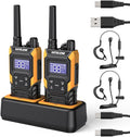 KETELESE T4 Walkie Talkie IP67 Waterproof, Type-C Rechargable Two Way Radio, Dual PTT, NOAA Weather, VOX, Group, Scan, FRS Radios 2 Watts, for Adults, 2Pack, Orange