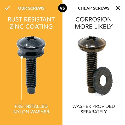 12-24 Rack Screws [50pk] – Rack Mount Screws with Nylon Washers for Server, Network, and Audio Equipment
