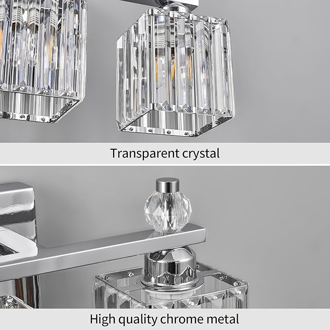 FDPBY Bathroom Vanity Lights 3-Light Modern Crystal Vanity Light Chrome Bathroom Light Fixtures Over Mirror Crystal Bathroom Vanity Lighting Fixtures